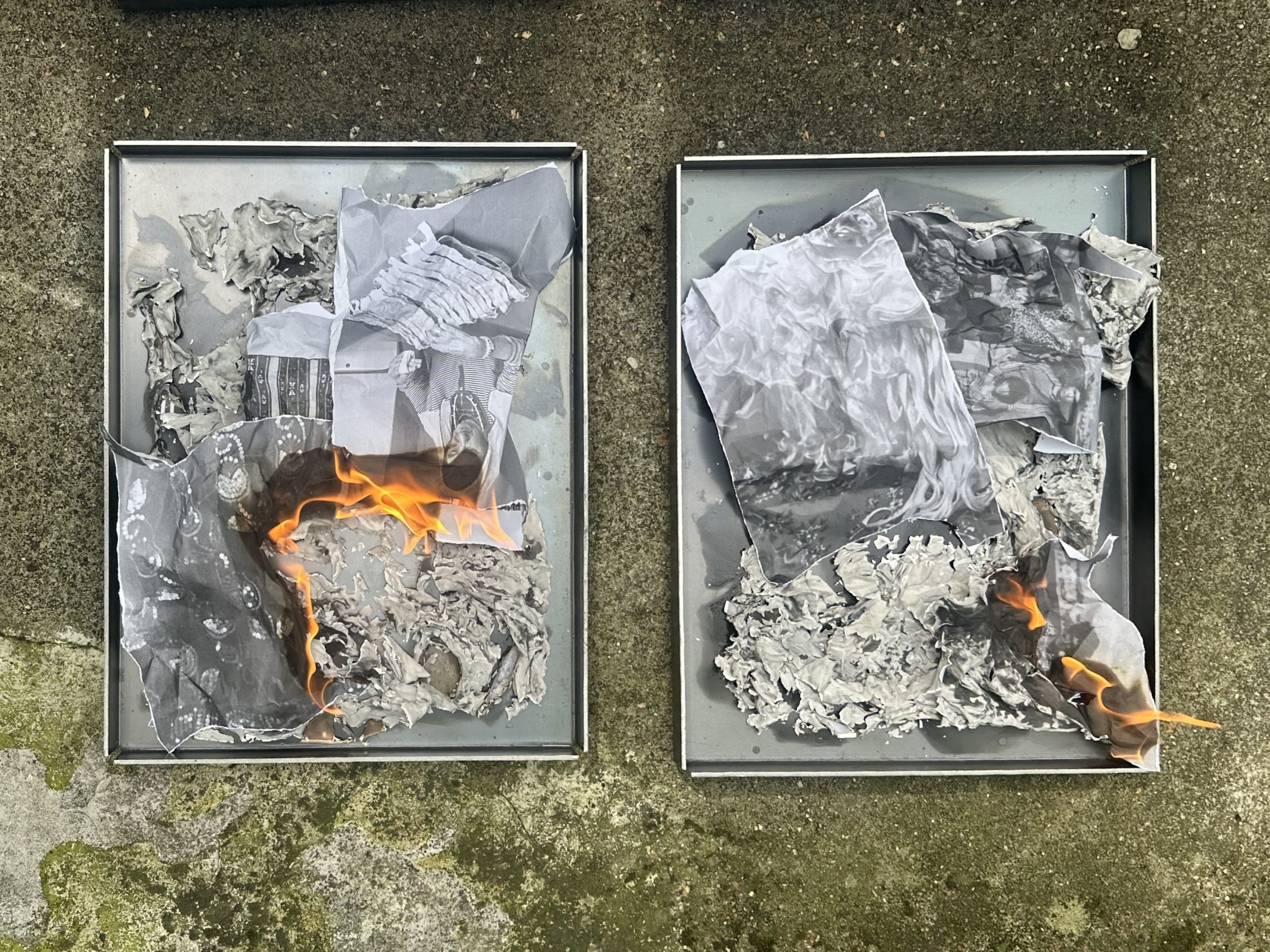 Melike Kara, brennende Archivmaterialien, 2025; Foto: Studio Kara, Courtesy die Künstlerin